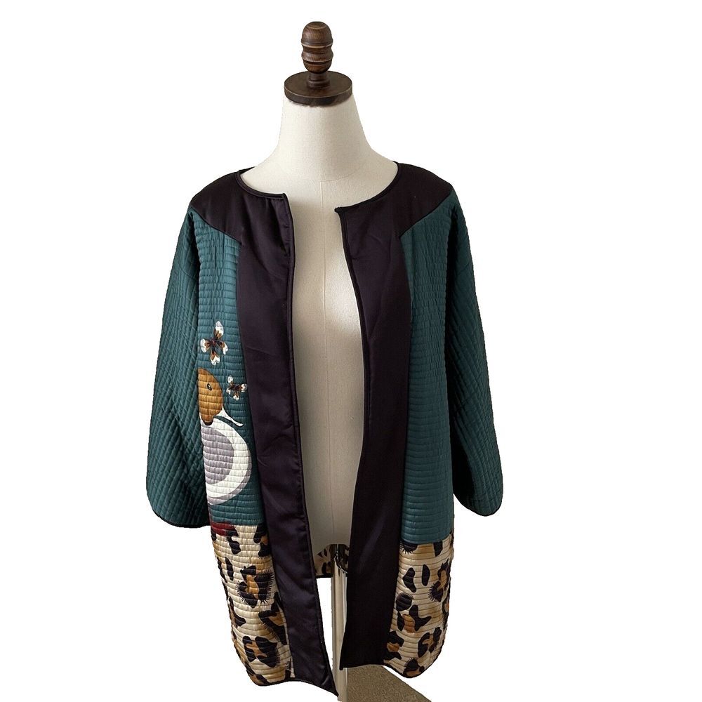 Very Vollbracht Sz XS Duck Leopard Jacket Quilted Reversible Open Kimono Oregon